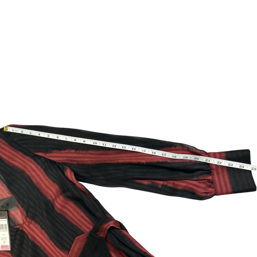 NEW BCBGMAXAZRIA S Sheer Stripe Ombre Midi Dress V-Neck Tie Waist Removable Belt - Picture 9 of 14